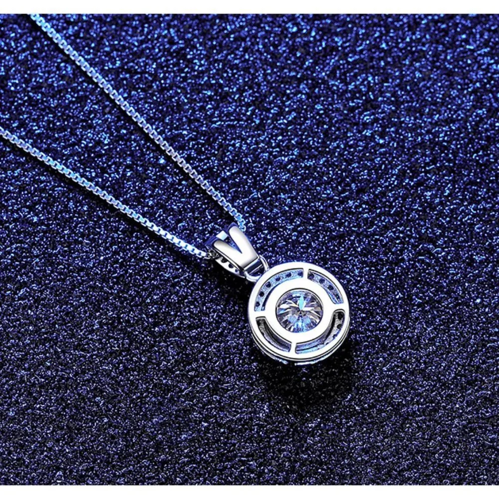 Certified 1ct. t.w. Moissanite Diamond Halo Necklace NEW K